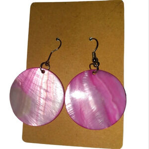 Vintage Pink Shell Fishhook Earrings